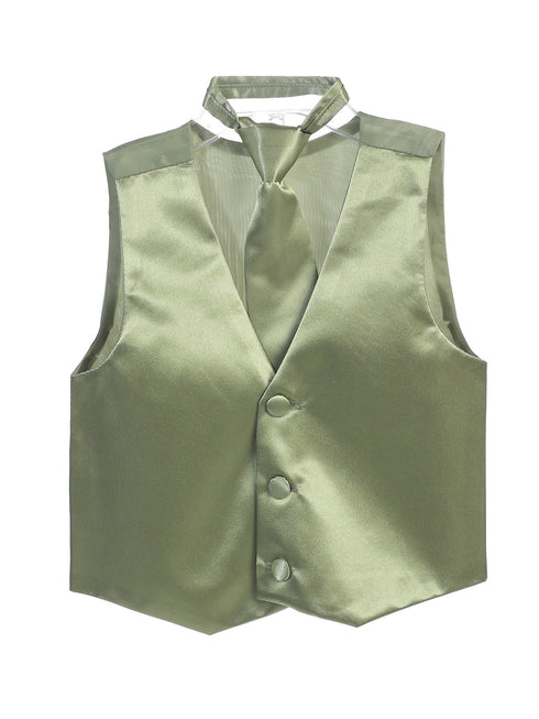 Tip Top Kids Little Boys Sage Three Button Satin Vest Tie 2 Pc Set 2-6 - SophiasStyle.com